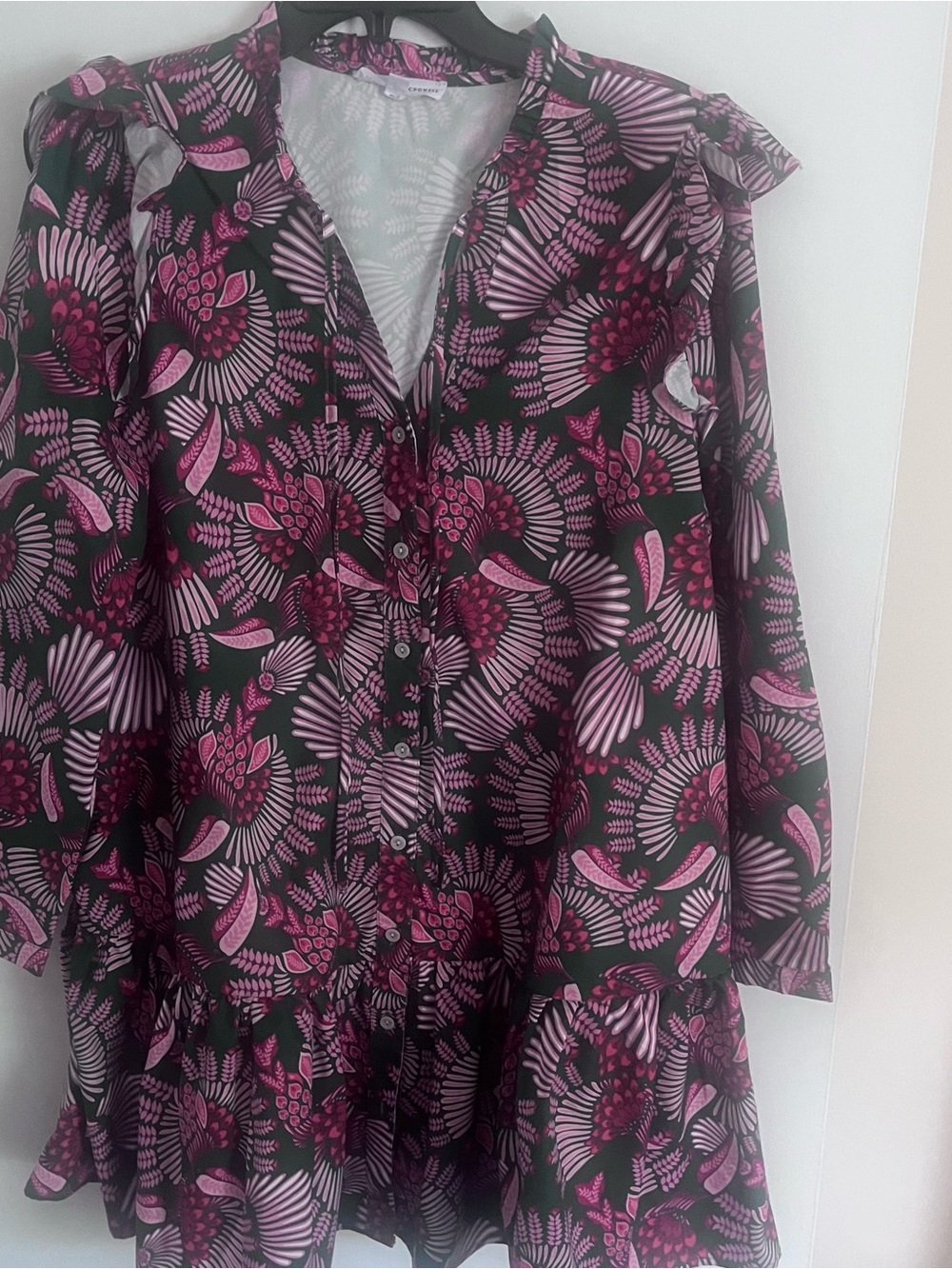 Women's  Long-Sleeve Button Dress with Pink Floral Print